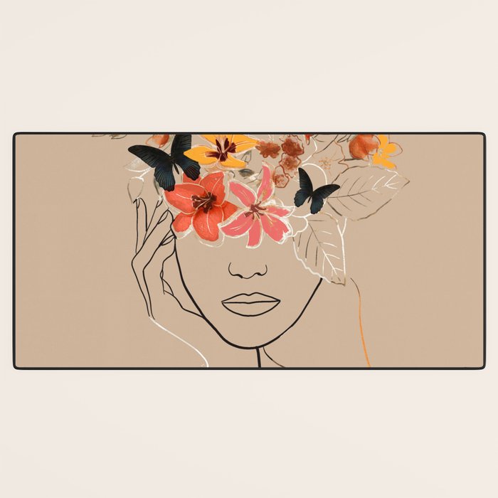 WOMAN WITH FLOWERS 7 Line Art  Desk Mat Gallery Image 3