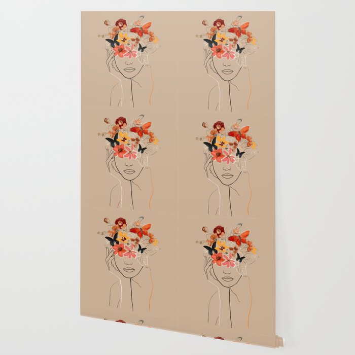 WOMAN WITH FLOWERS 7 Line Art  Wallpaper Gallery Image 2