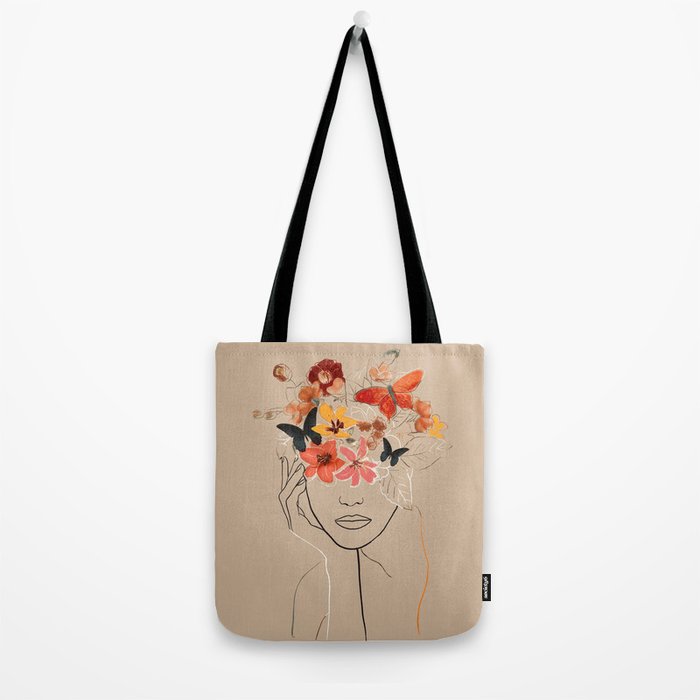 WOMAN WITH FLOWERS 7 Line Art  Tote Bag Gallery Image 2