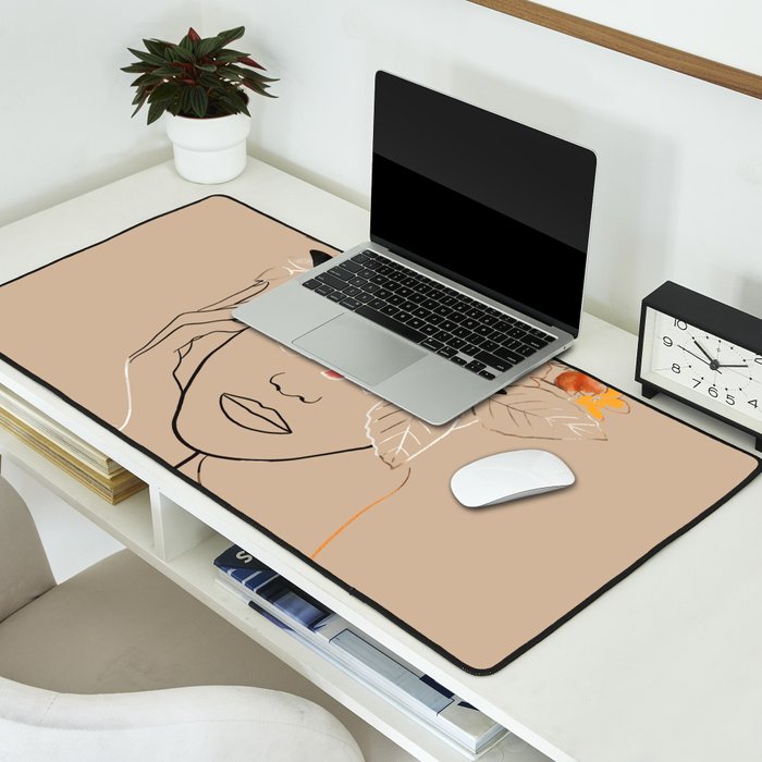 WOMAN WITH FLOWERS 7 Line Art  Desk Mat Gallery Image 2