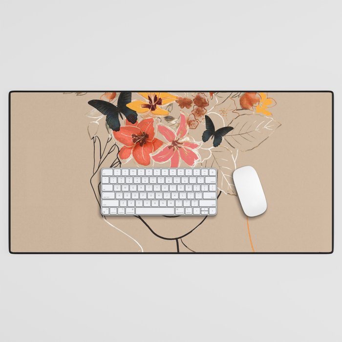 WOMAN WITH FLOWERS 7 Line Art  Desk Mat Gallery Image 1