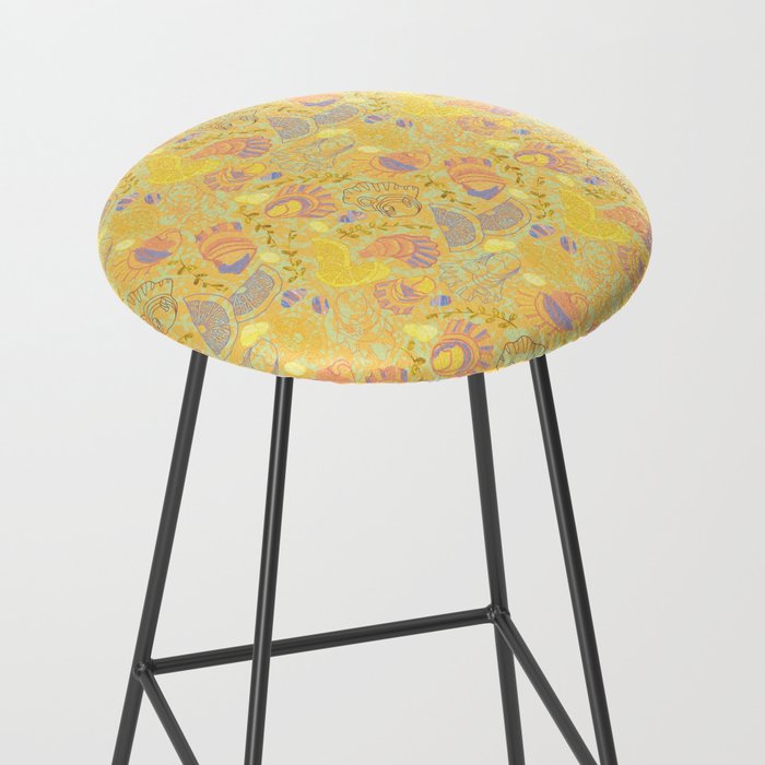 Coastal Oysters on the Beach in Pastel Yellow & Orange Stool Gallery Image 2