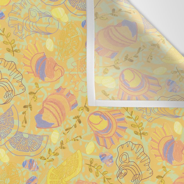 Coastal Oysters on the Beach in Pastel Yellow & Orange Wall Tapestry Gallery Image 3