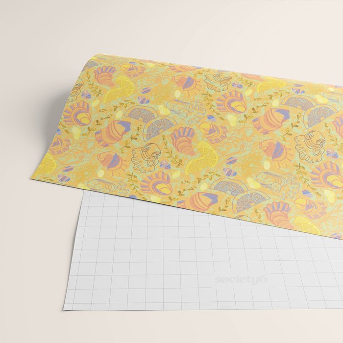 Coastal Oysters on the Beach in Pastel Yellow & Orange Wrapping Paper Gallery Image 2
