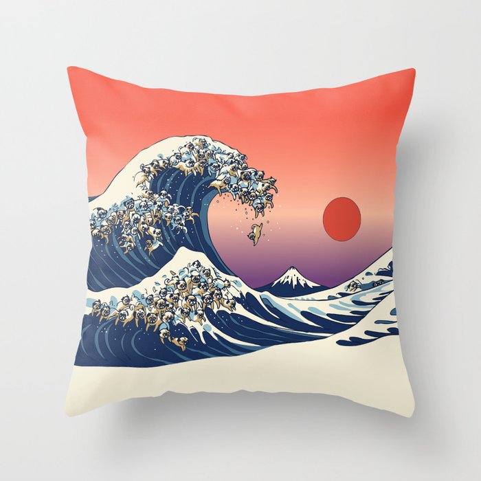 The Great Wave of Pug Throw Pillow Gallery Image 6