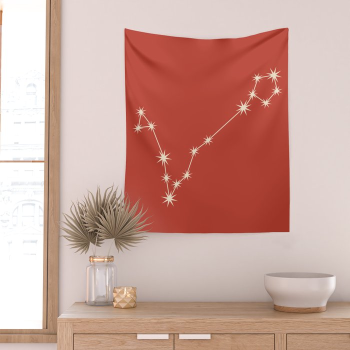Pisces Zodiac Star Constellation Line Art Red Wall Tapestry Gallery Image 2