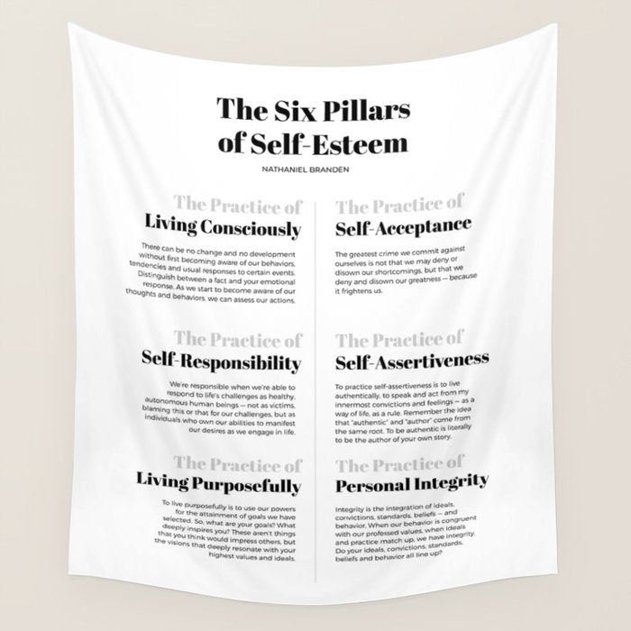 The six pillars of self-esteem by Nathaniel Branden Wall Tapestry Gallery Image 1