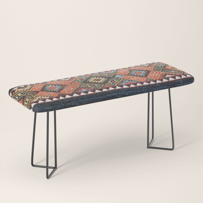 Vintage Geometric Kilim Print Bench Gallery Image 1