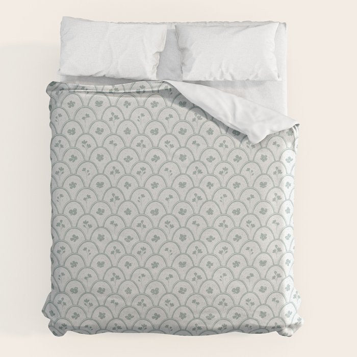 Rustic scallop floral block print - dusty mint pastel green pattern Duvet Cover Gallery Image 2