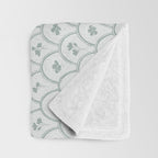 Rustic scallop floral block print - dusty mint pastel green pattern Throw Blanket Gallery Image 3