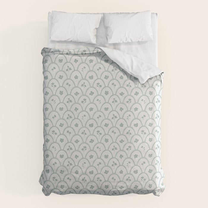 Rustic scallop floral block print - dusty mint pastel green pattern Duvet Cover Gallery Image 6