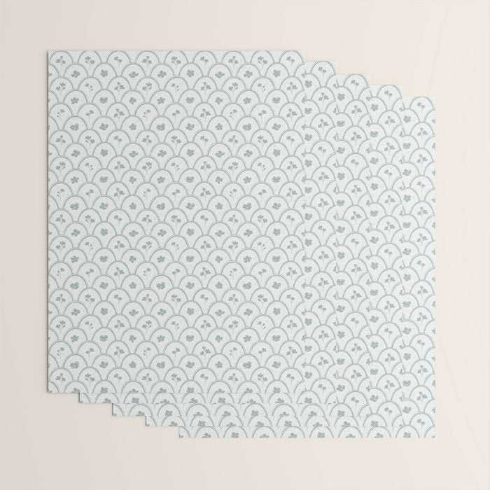 Rustic scallop floral block print - dusty mint pastel green pattern Wrapping Paper Gallery Image 3