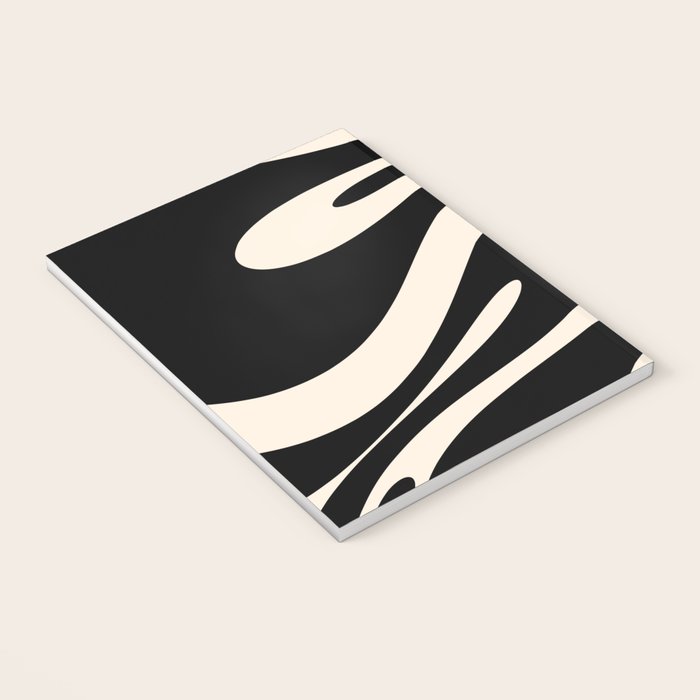 Mellow Flow Retro 60s 70s Abstract Pattern in Black and Almond Cream Notebook Gallery Image 3