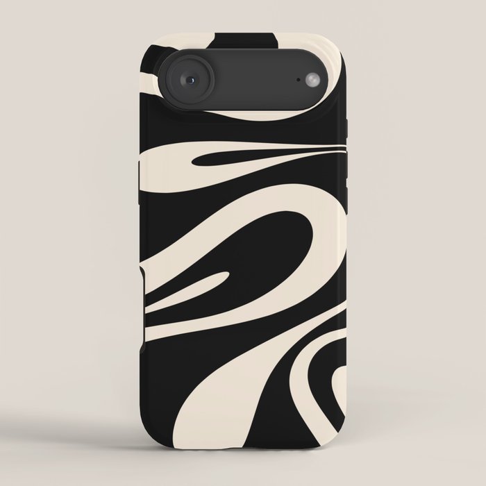 Mellow Flow Retro 60s 70s Abstract Pattern in Black and Almond Cream iPhone Case Gallery Image 2