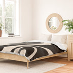 Mellow Flow Retro 60s 70s Abstract Pattern in Black and Almond Cream Duvet Cover Gallery Image 2