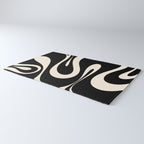 Mellow Flow Retro 60s 70s Abstract Pattern in Black and Almond Cream Rug Gallery Image 3