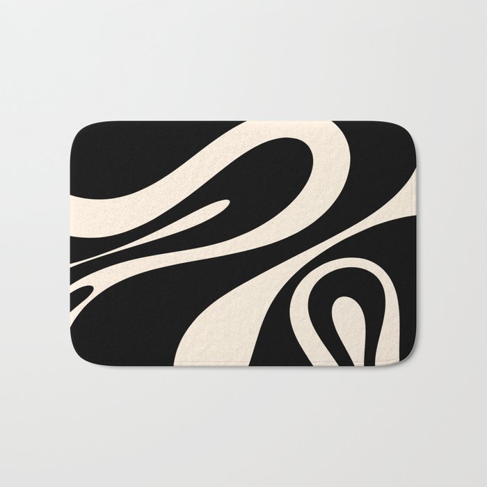 Mellow Flow Retro 60s 70s Abstract Pattern in Black and Almond Cream Bath Mat Gallery Image 1