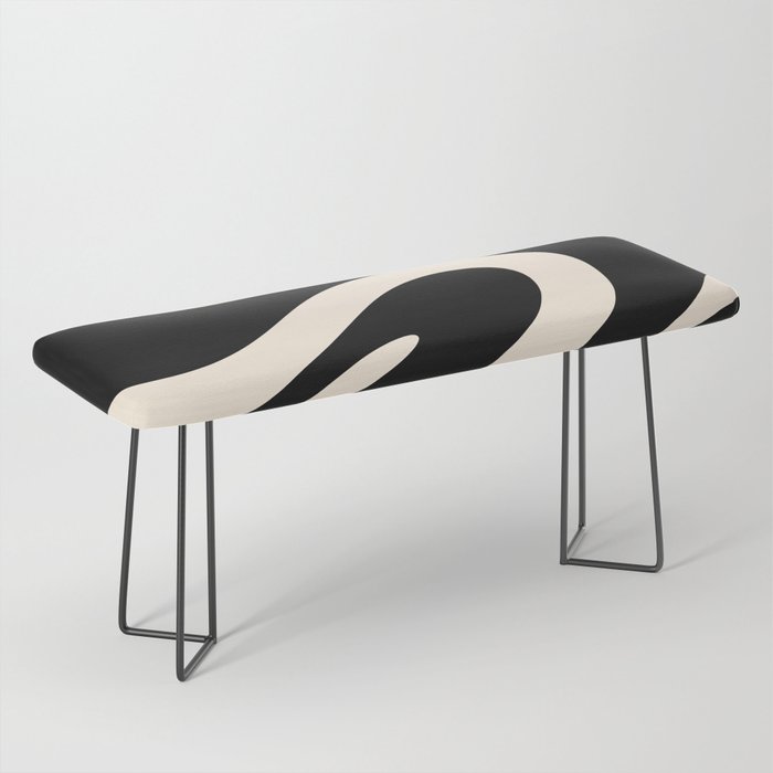 Mellow Flow Retro 60s 70s Abstract Pattern in Black and Almond Cream Bench Gallery Image 1