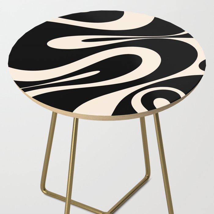 Mellow Flow Retro 60s 70s Abstract Pattern in Black and Almond Cream Side Table Gallery Image 2