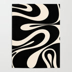 Mellow Flow Retro 60s 70s Abstract Pattern in Black and Almond Cream Poster Gallery Image 4