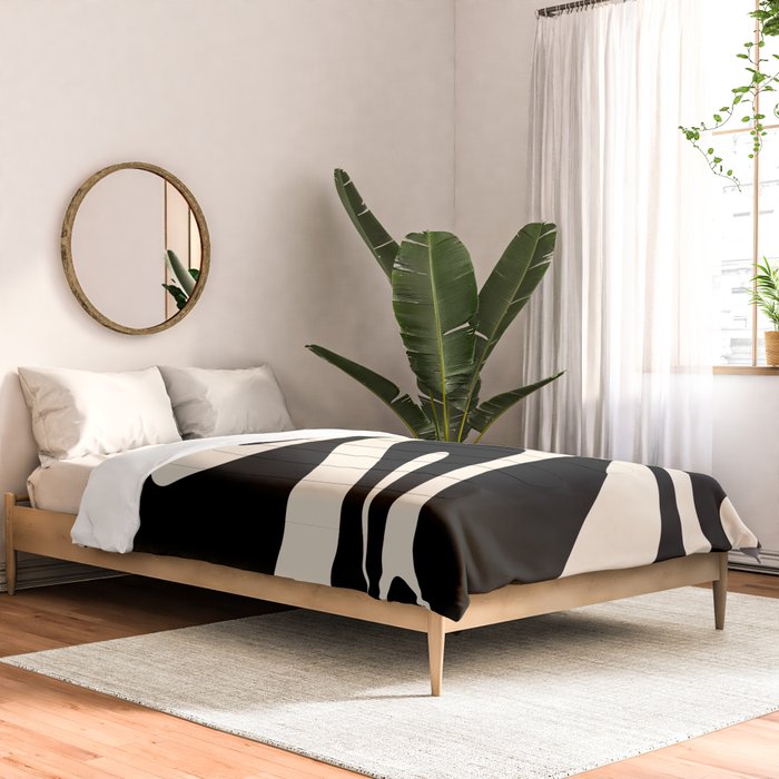 Mellow Flow Retro 60s 70s Abstract Pattern in Black and Almond Cream Comforter Gallery Image 2