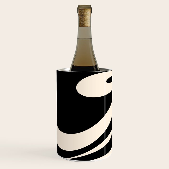 Mellow Flow Retro 60s 70s Abstract Pattern in Black and Almond Cream Wine Chiller Gallery Image 2