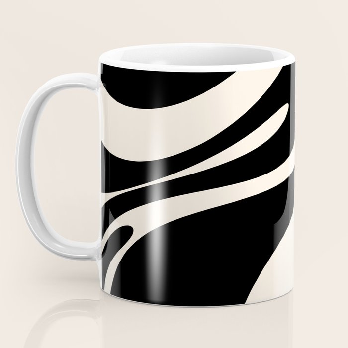Mellow Flow Retro 60s 70s Abstract Pattern in Black and Almond Cream Coffee Mug Gallery Image 3