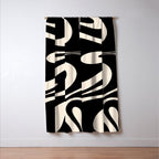 Mellow Flow Retro 60s 70s Abstract Pattern in Black and Almond Cream Window Curtain Gallery Image 3