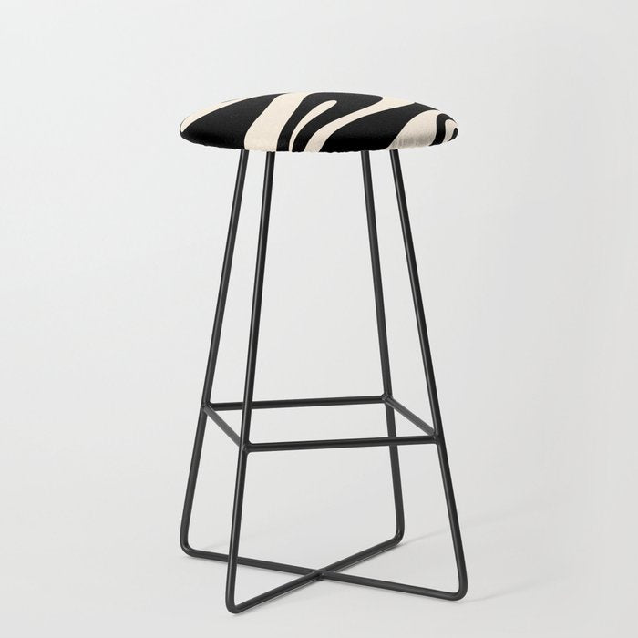 Mellow Flow Retro 60s 70s Abstract Pattern in Black and Almond Cream Stool Gallery Image 1