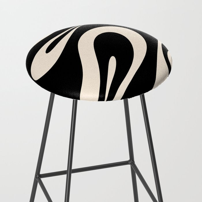 Mellow Flow Retro 60s 70s Abstract Pattern in Black and Almond Cream Stool Gallery Image 2