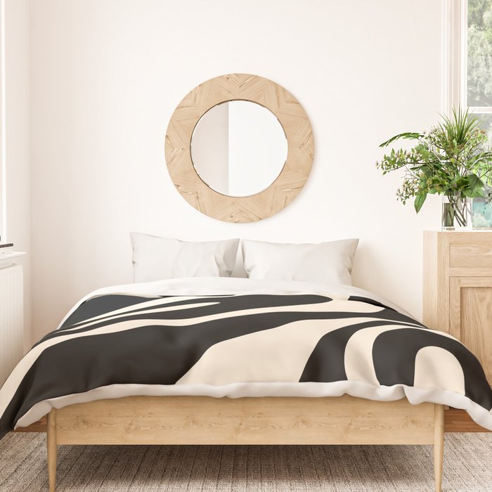 Mellow Flow Retro 60s 70s Abstract Pattern in Black and Almond Cream Duvet Cover Gallery Image 3