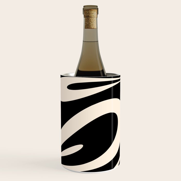 Mellow Flow Retro 60s 70s Abstract Pattern in Black and Almond Cream Wine Chiller Gallery Image 1