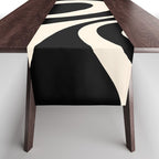 Mellow Flow Retro 60s 70s Abstract Pattern in Black and Almond Cream Table Runner Gallery Image 1