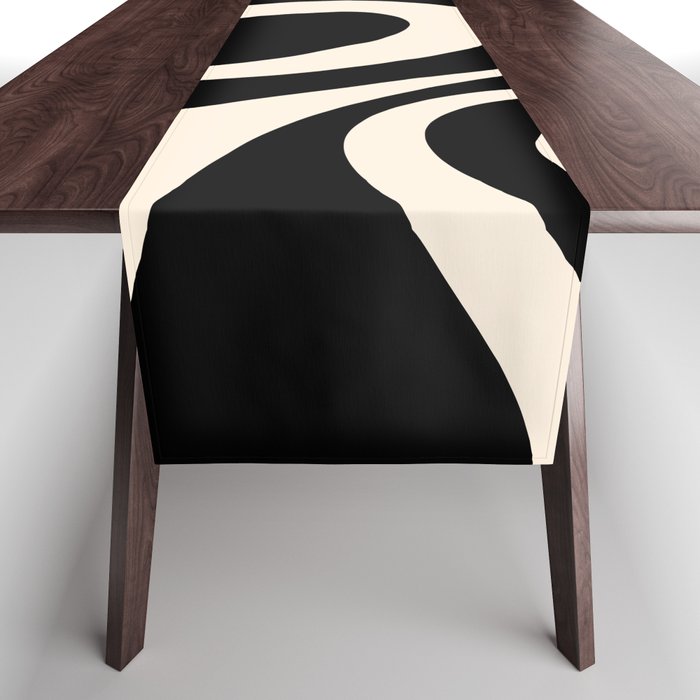 Mellow Flow Retro 60s 70s Abstract Pattern in Black and Almond Cream Table Runner Gallery Image 1