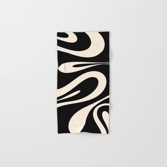 Mellow Flow Retro 60s 70s Abstract Pattern in Black and Almond Cream Bath Towel Gallery Image 1