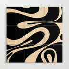 Mellow Flow Retro 60s 70s Abstract Pattern in Black and Almond Cream Wood Wall Art Gallery Image 1