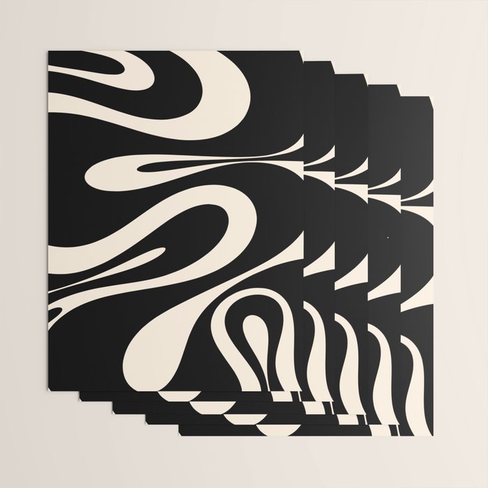 Mellow Flow Retro 60s 70s Abstract Pattern in Black and Almond Cream Wrapping Paper Gallery Image 3