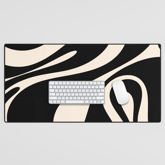 Mellow Flow Retro 60s 70s Abstract Pattern in Black and Almond Cream Desk Mat Gallery Image 1