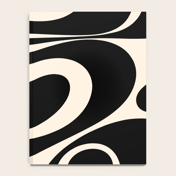 Mellow Flow Retro 60s 70s Abstract Pattern in Black and Almond Cream Notebook Gallery Image 4