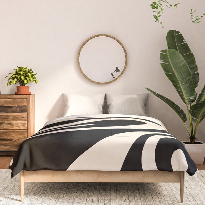 Mellow Flow Retro 60s 70s Abstract Pattern in Black and Almond Cream Comforter Gallery Image 3