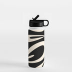 Mellow Flow Retro 60s 70s Abstract Pattern in Black and Almond Cream Water Bottle Gallery Image 1