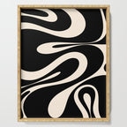 Mellow Flow Retro 60s 70s Abstract Pattern in Black and Almond Cream Serving Tray Gallery Image 1