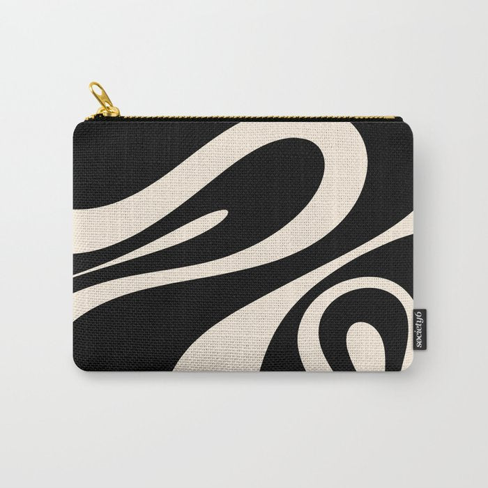 Mellow Flow Retro 60s 70s Abstract Pattern in Black and Almond Cream Carry All Pouch Gallery Image 1