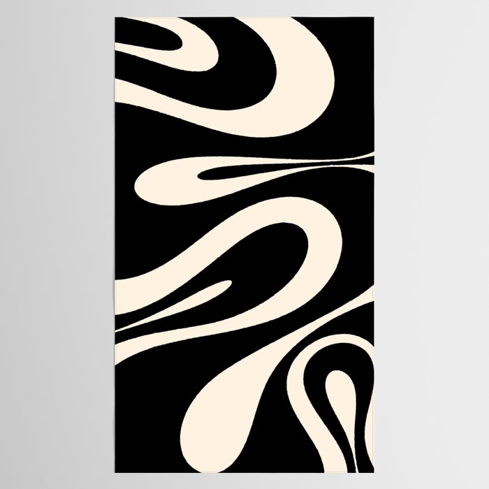 Mellow Flow Retro 60s 70s Abstract Pattern in Black and Almond Cream Tablecloth Gallery Image 2