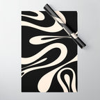 Mellow Flow Retro 60s 70s Abstract Pattern in Black and Almond Cream Wrapping Paper Gallery Image 1