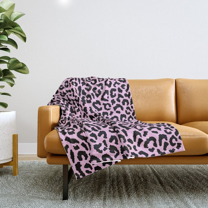 2000s leopard-black on palest pink Throw Blanket Gallery Image 1