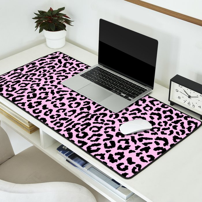 2000s leopard-black on palest pink Desk Mat Gallery Image 2