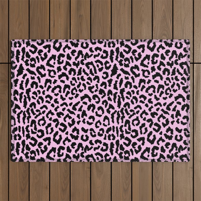 2000s leopard-black on palest pink Outdoor Rug Gallery Image 1