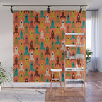 Retro Rockets - Midcentury Modern Rocket Pattern in Mid Mod Teal, Red, Olive, Mustard, and Beige on Bright Orange Wall Mural Gallery Image 1