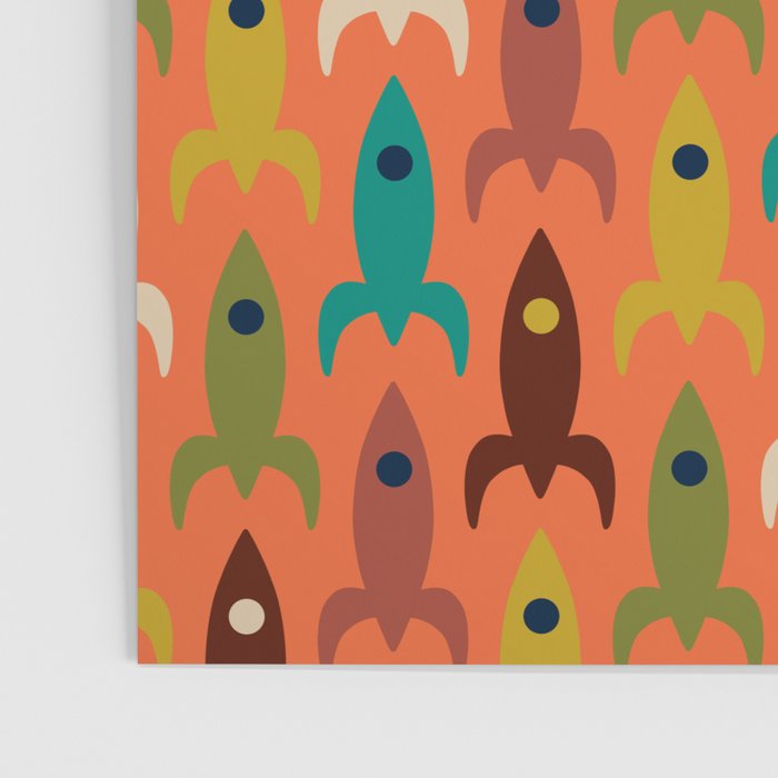 Retro Rockets - Midcentury Modern Rocket Pattern in Mid Mod Teal, Red ...